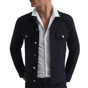 Reiss Hawkins Staywash Denim Trucker Jacket in Indigo